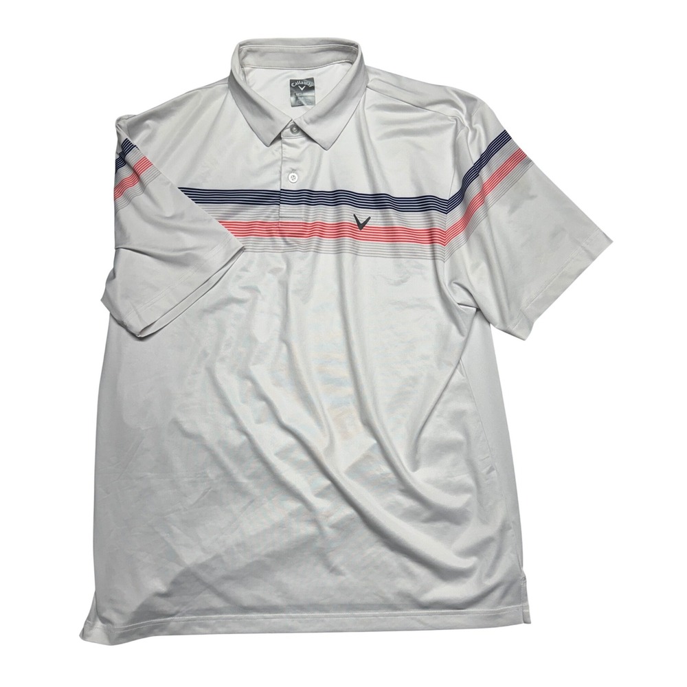 Callaway Opti-Dri Golf Polo Shirt Large White Striped Performance Short Sleeve